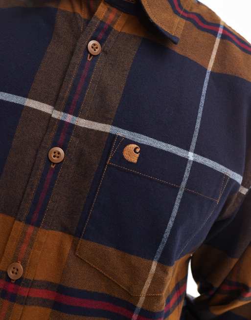 Carhartt WIP long sleeve garnett checked shirt in brown multi, 3 of 4