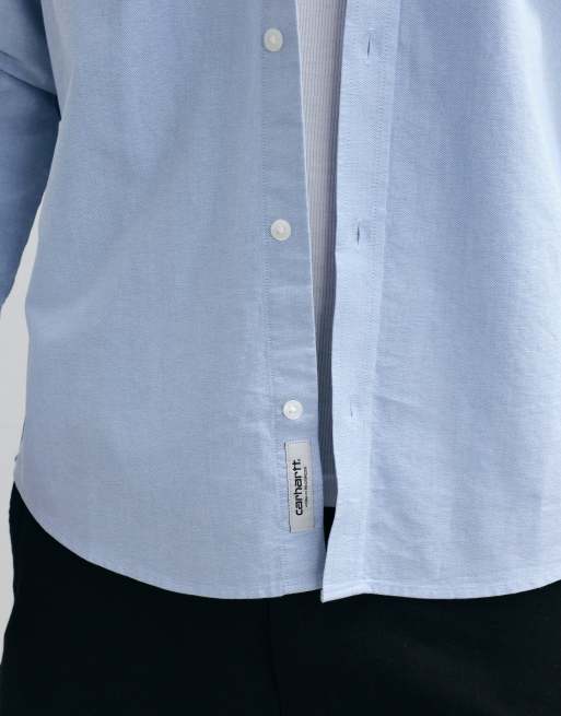 Carhartt WIP long sleeve logo oxford shirt in blue, 2 of 5