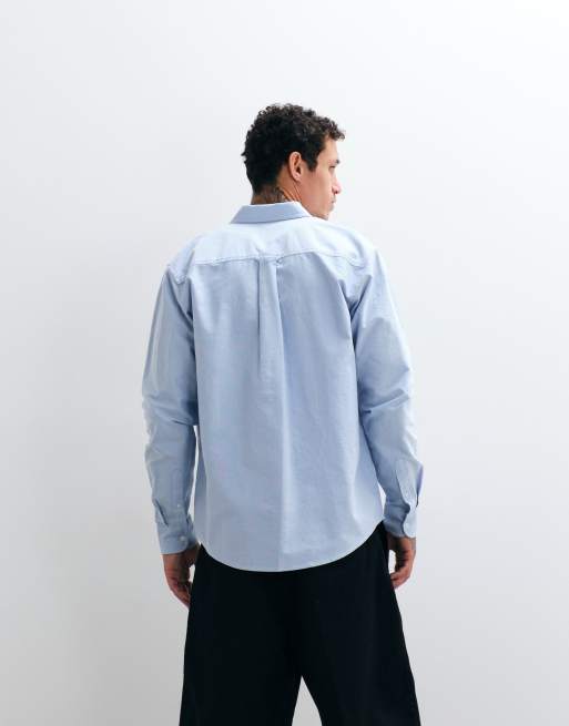 Carhartt WIP long sleeve logo oxford shirt in blue, 3 of 5