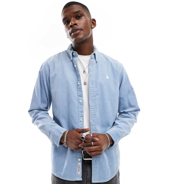 Carhartt WIP long sleeve madison cord shirt in light blue | ASOS