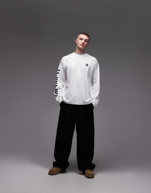 Carhartt WIP long sleeve oversized t-shirt in white with sleeve and back print, 2 of 5
