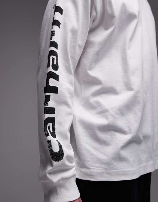 Carhartt WIP long sleeve oversized t-shirt in white with sleeve and back print, 4 of 5