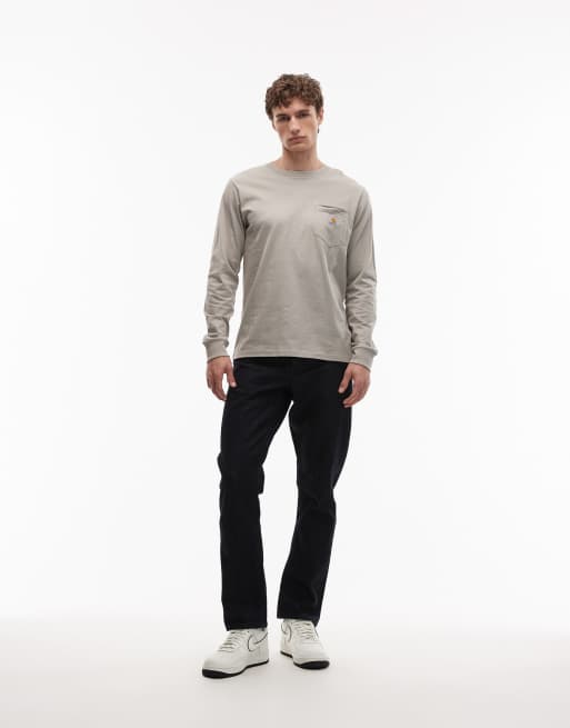 Carhartt WIP long sleeve pocket t-shirt in beige, 2 of 5