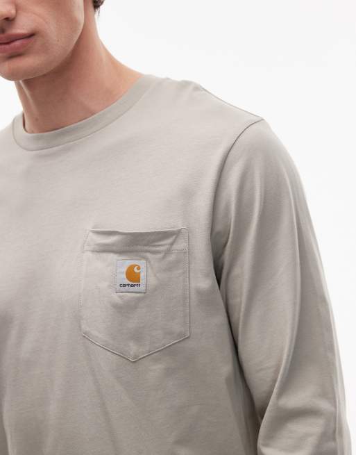 Carhartt WIP long sleeve pocket t-shirt in beige, 5 of 5