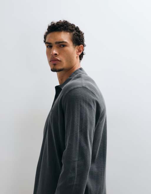 Carhartt WIP long sleeve waffle rugby shirt in washed black, 3 of 5