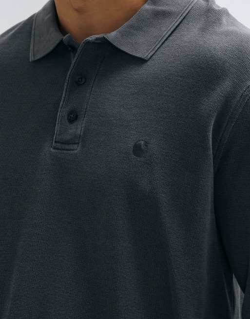 Carhartt WIP long sleeve waffle rugby shirt in washed black, 4 of 5