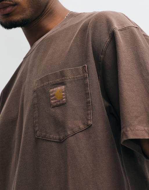 Carhartt WIP - Løstsiddende brun T-shirt med lomme, 4 af 5