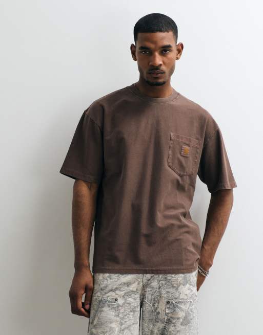 Carhartt WIP - Løstsiddende brun T-shirt med lomme, 5 af 5