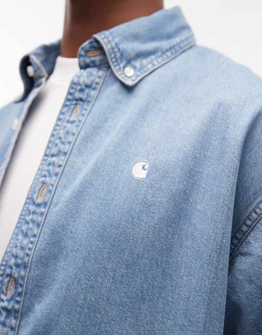 Carhartt WIP lucas denim shirt in light blue, 5 of 5