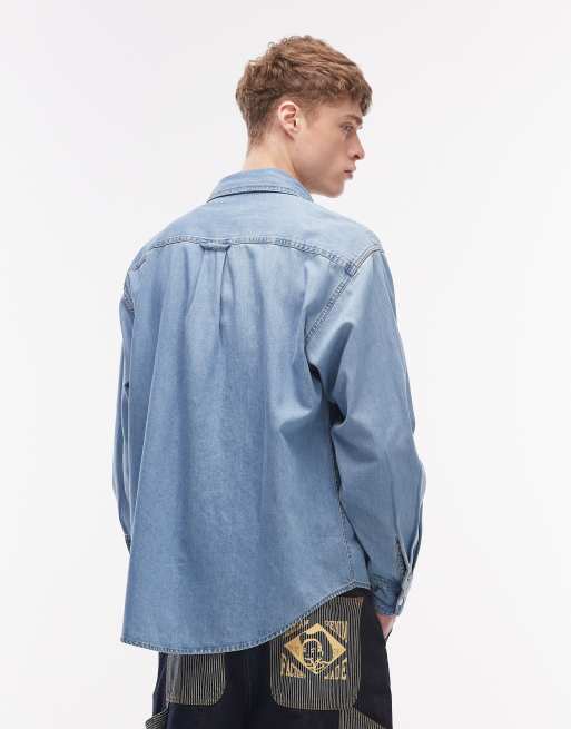 Carhartt WIP lucas long sleeve denim shirt in mid wash, 3 of 5