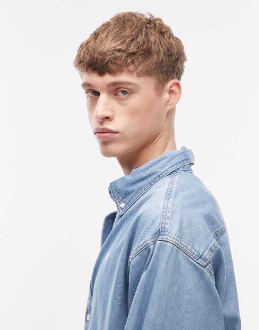 Carhartt WIP lucas long sleeve denim shirt in mid wash, 4 of 5