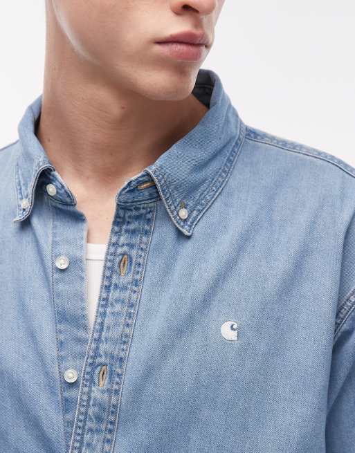 Carhartt WIP lucas long sleeve denim shirt in mid wash, 5 of 5