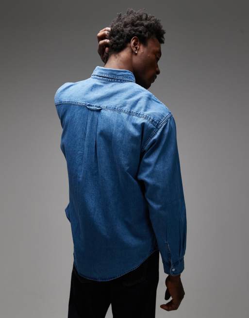 Carhartt WIP lucas long sleeve denim shirt in stonewash blue, 3 of 5