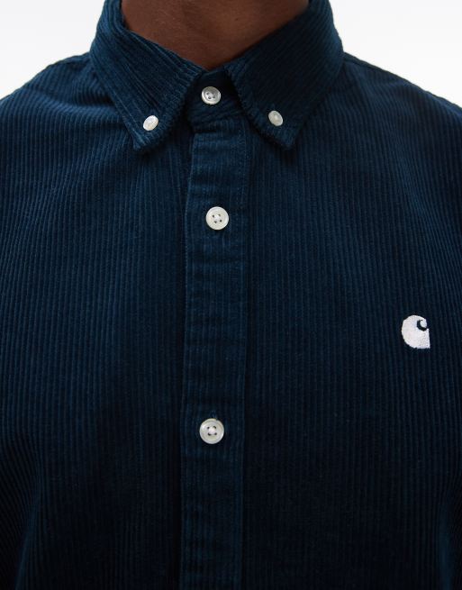 Carhartt WIP - Madison - Blågrøn fløjlsskjorte med lange ærmer, 4 af 4