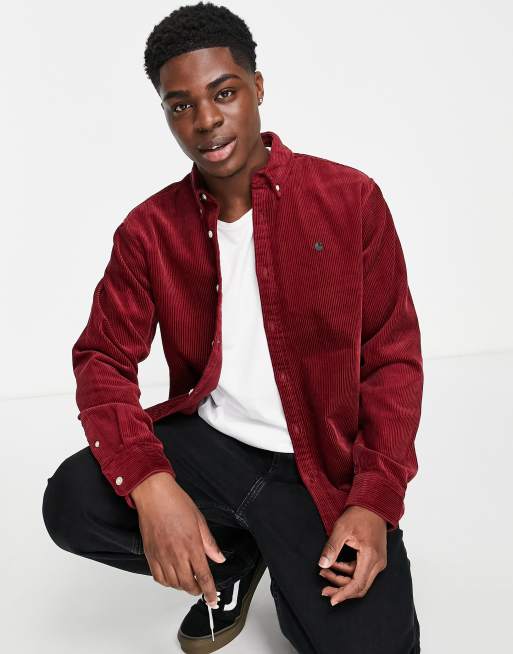 Carhartt WIP madison corduroy shirt in burgundy | ASOS