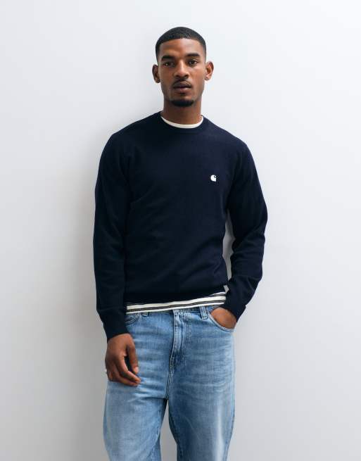 Carhartt WIP Madison knitted jumper in navy, 2 of 5