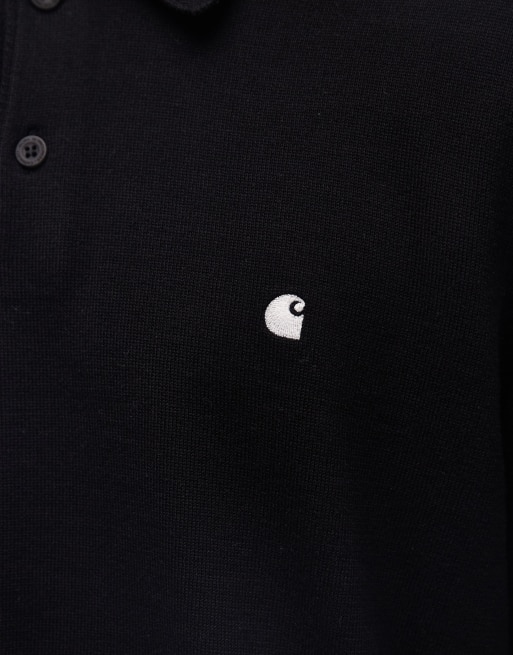 Carhartt WIP madison long sleeve polo in black, 5 of 5