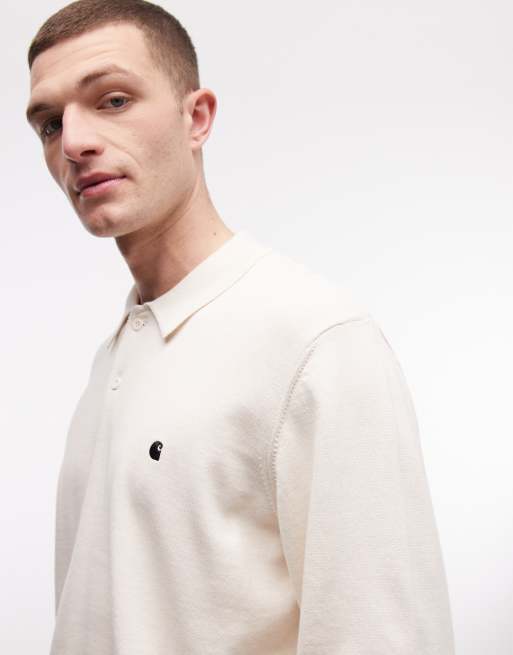 Carhartt WIP madison long sleeve polo in off white, 4 of 5