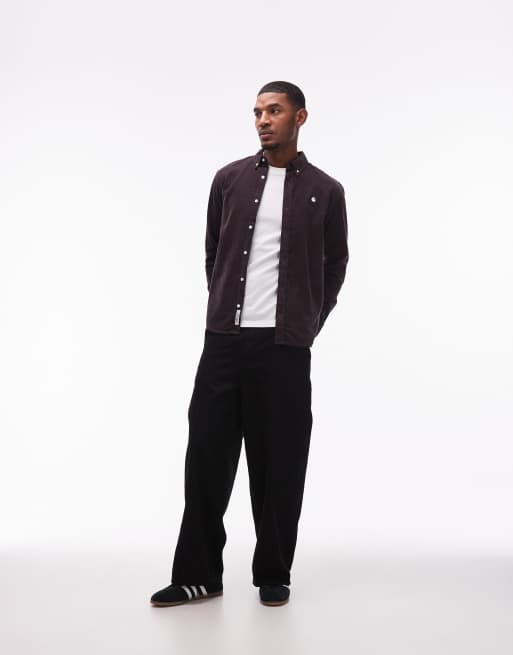 Carhartt WIP - Madison - Mørkebrun langærmet skjorte i fløjl, 2 af 5