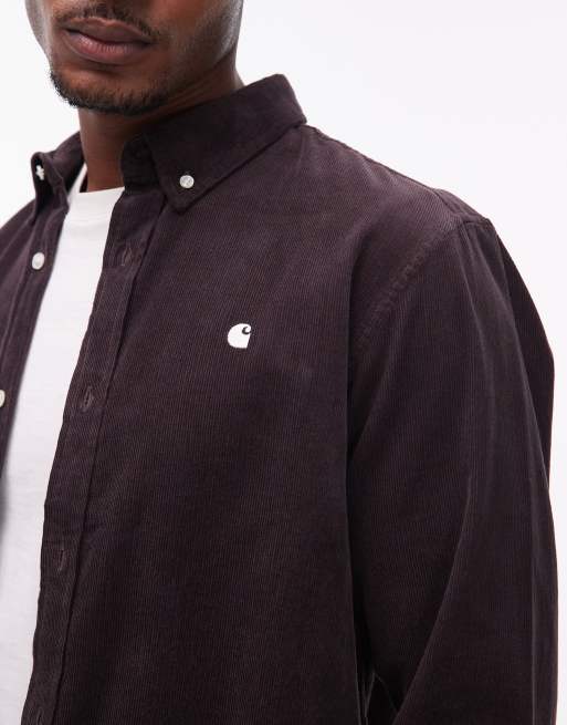 Carhartt WIP - Madison - Mørkebrun langærmet skjorte i fløjl, 5 af 5