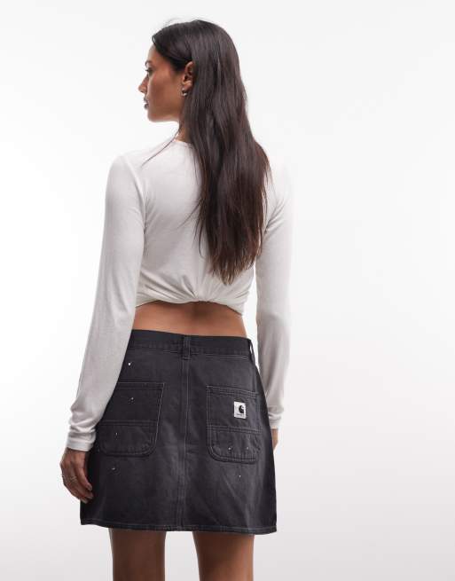 Carhartt WIP - Maeve Double Knee - Minifalda vaquera con lavado negro y efecto de salpicaduras de pintura (parte de un conjunto), 2 de 5