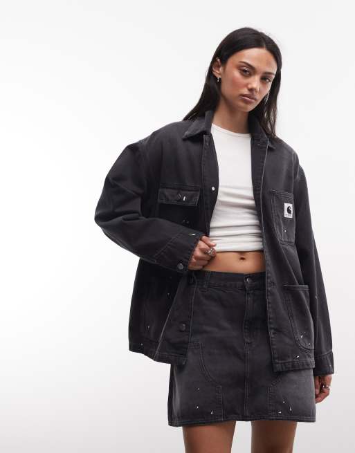 Carhartt WIP - Maeve Double Knee - Minifalda vaquera con lavado negro y efecto de salpicaduras de pintura (parte de un conjunto), 3 de 5