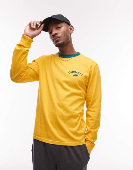 Carhartt WIP - Maglietta a maniche lunghe gialla con profili e grafica 89 a contrasto, 3 di 4