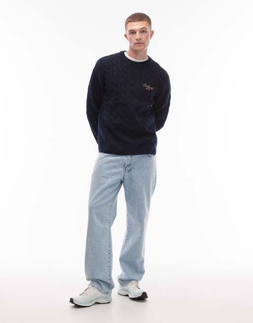 Carhartt WIP - Maglione lavorato blu navy con scritta, 2 di 5