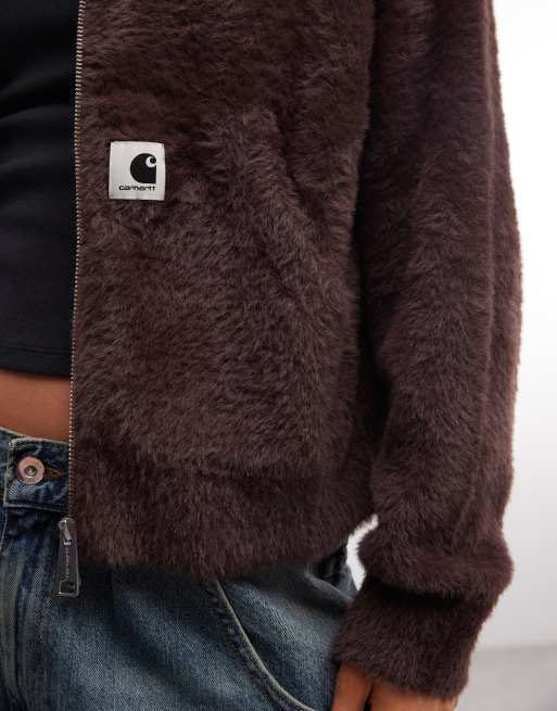 Carhartt WIP Maine Active zip through sweat jacket in dark brown, 3 of 4