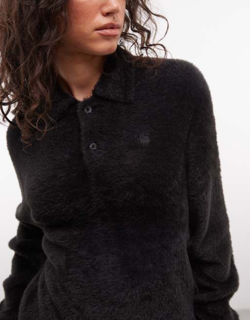 Carhartt WIP Maine långärmad fluffig polotopp i svart, 3 av 4