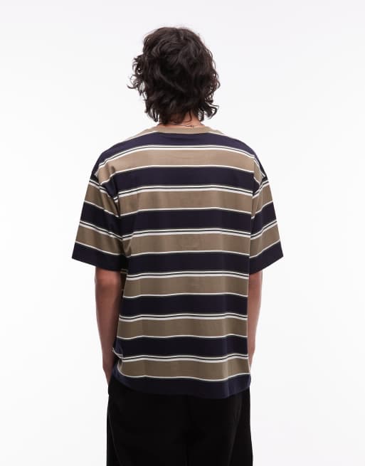 Carhartt WIP – Malone – Kakifärgad, randig t-shirt, 4 av 5