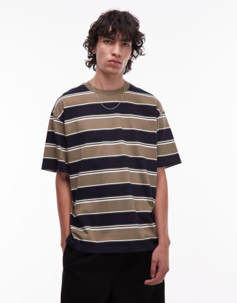 Carhartt WIP - Malone - Kakifarvet T-shirt med horisontale striber - view 1