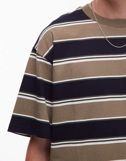Carhartt WIP Malone t-shirt in khaki horizontal stripe, 5 of 5