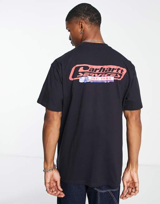 Carhartt WIP – Marinblå t-shirt med fraktservicetryck