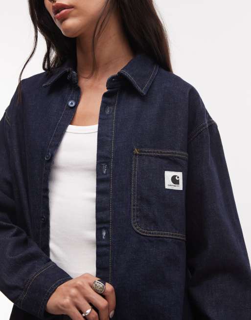 Carhartt WIP Marly denim shirt jacket in dark wash blue, 3 of 4
