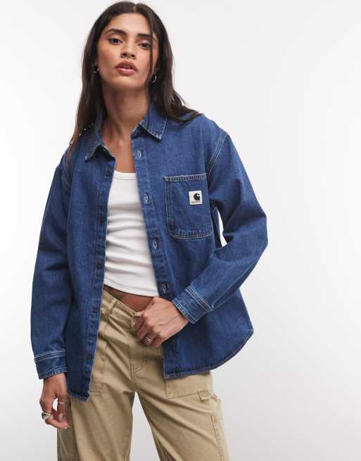Carhartt WIP Marly denim shirt jacket in mid wash blue, 2 of 4