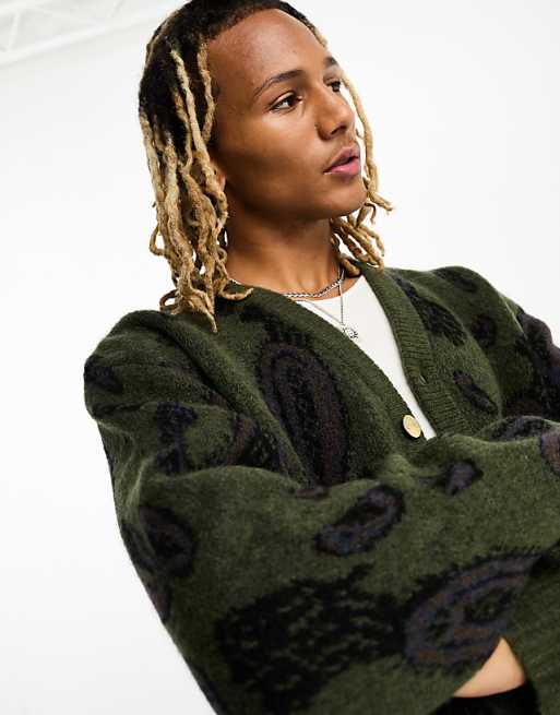 Carhartt WIP medford paisley cardigan in green | ASOS Carhartt WIP medford paisley cardigan in green | ASOS