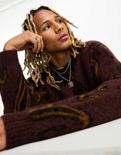 Carhartt WIP medford paisley knitted jumper in burgundy