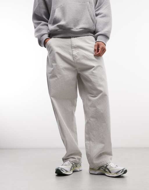 Carhartt WIP Mercer bukser med enkelt knæ, afslappet lige pasform, i hvid stribe, 2 af 5