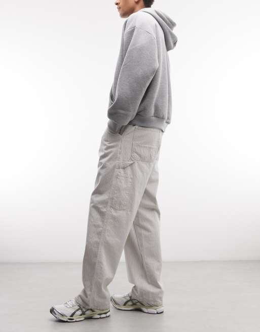 Carhartt WIP Mercer bukser med enkelt knæ, afslappet lige pasform, i hvid stribe, 3 af 5