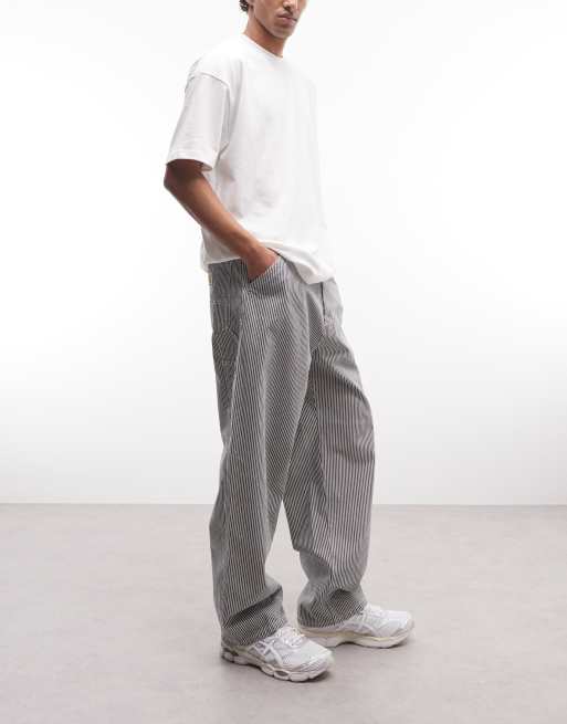 Carhartt WIP Mercer Hose mit lockerer, gerader Passform und einem Knie in Grau gestreift, 3 von 5