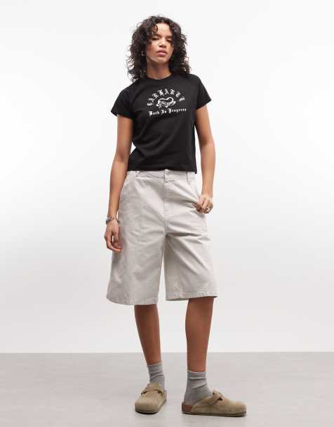 Carhartt WIP Mercer shorts med enkel knäpanel i avslappnad passform med grå ränder - view 1