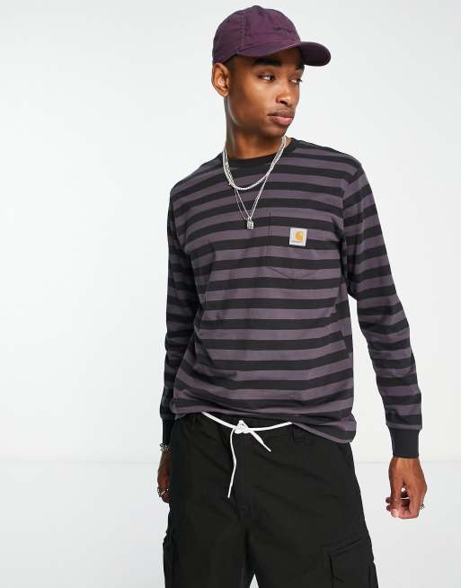 Carhartt WIP – Merrick – Fioletowy top z długimi rękawami i wzorem w paski