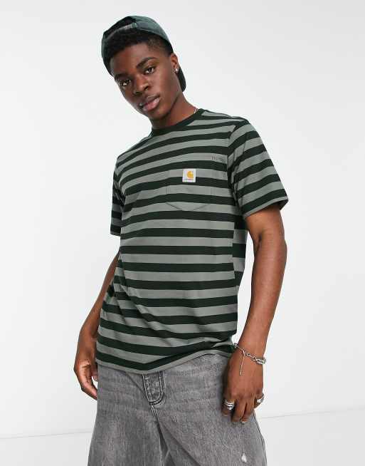 Carhartt WIP – Merrick – Gestreiftes T-Shirt in Grün