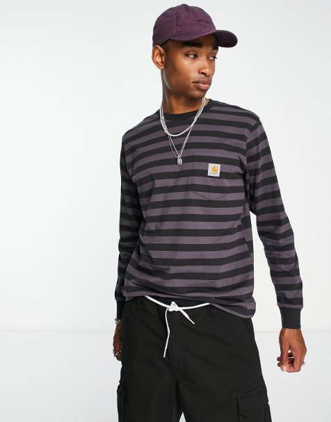 Carhartt WIP - Merrick - Top a maniche lunghe viola a righe - view 1