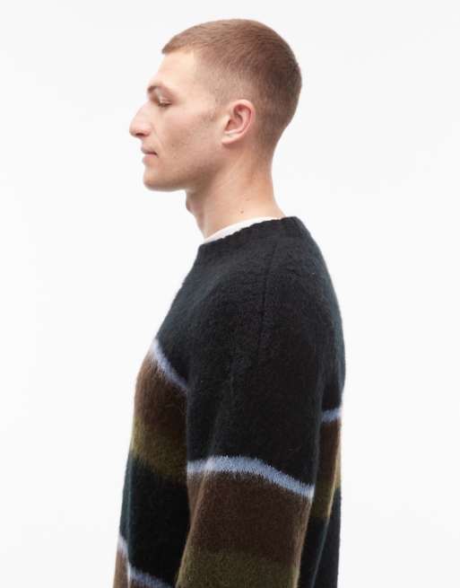 Carhartt WIP merton knitted striped jumper in black and green, 4 of 5
