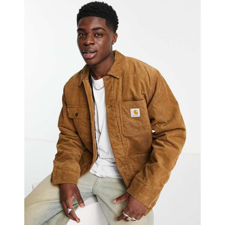 Carhartt WIP michigan cord jacket in brown | White Cotton T-shirt