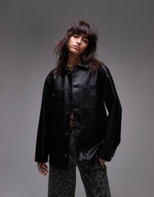 Carhartt Ip Womens Michigan Patch-pockets Relaxed-fit Faux-leather Jacket Black Xs