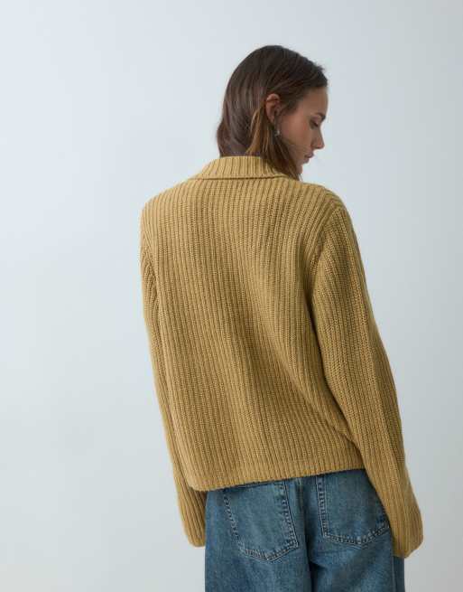Carhartt WIP Michigan knitted collar cardigan in dusty hamilton brown, 5 of 5