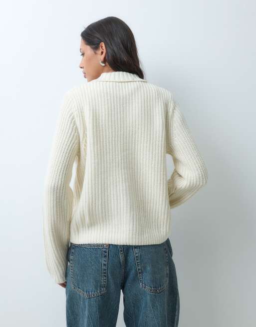 Carhartt WIP Michigan knitted collar cardigan in natural, 4 of 5